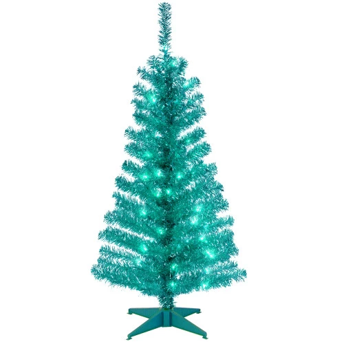 Christmas Central 4' Pre-Lit Medium Turquoise Blue Tinsel Artificial Christmas Tree - Clear Lights 3 Christmas Central 4' Pre-Lit Medium Turquoise Blue Tinsel Artificial Christmas Tree - Clear Lights