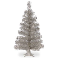 3' Medium Silver Pine Tinsel Artificial Christmas Tree - Unlit
