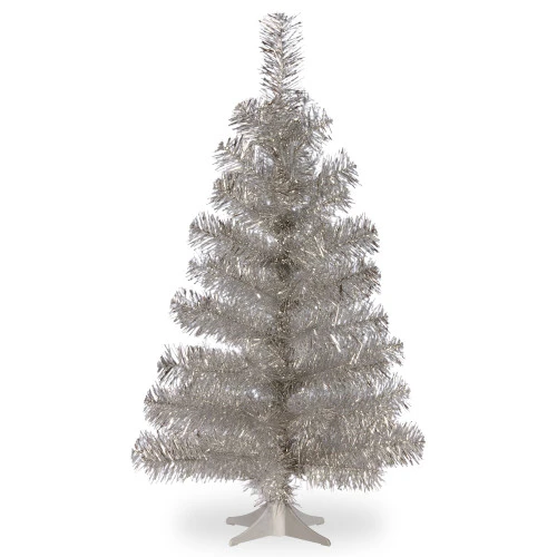 3' Medium Silver Pine Tinsel Artificial Christmas Tree - Unlit 3 3' Medium Silver Pine Tinsel Artificial Christmas Tree - Unlit