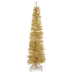 6' Pencil Champagne Gold Tinsel Artificial Christmas Tree - Unlit