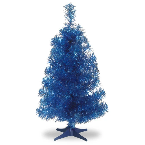 2.5' Medium Blue Tinsel Artificial Christmas Tree - Unlit 3 2.5' Medium Blue Tinsel Artificial Christmas Tree - Unlit