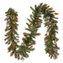 9' X 12" Pre-Lit Wintry Pine Artificial Christmas Garland With Cones, Berries And Snow - Clear Lights -Ornaments Store dnat wp1 300 9b 1 4 90930.1670490060