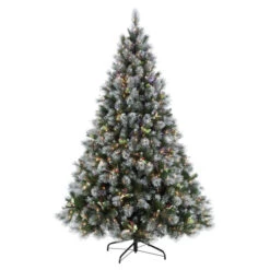 7.5' Pre-Lit Full Fiber Optic Frosted With Holly Berry Artificial Christmas Tree - Clear Lights