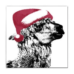 Black And Red Alpaca Santa Christmas Wrapped Square Wall Art Decor 10" X 10"