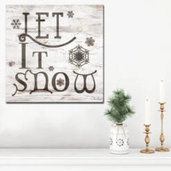 Brown And Gray "Let It Snow" Christmas Wrapped Square Wall Art Decor 30" X 30" -Ornaments Store drhan vmtq138 gwc3030 1 67673.1688221048