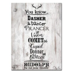 White And Black Christmas Reindeer List Wrapped Rectangular Wall Art Decor 30" X 20"