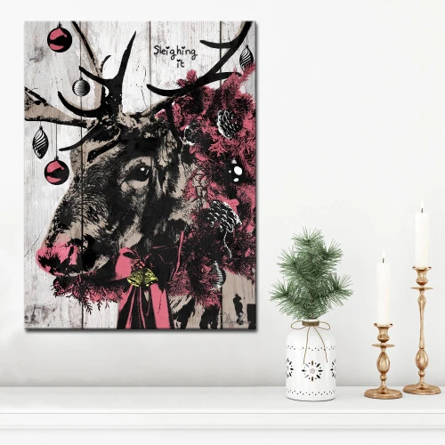 Black And Pink Christmas Reindeer Rectangular Wall Art Decor 16" X 12" 4 Black And Pink Christmas Reindeer Rectangular Wall Art Decor 16" X 12" - Image 2