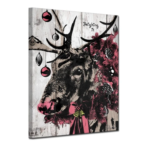 Black And Pink Christmas Reindeer Rectangular Wall Art Decor 16" X 12" 5 Black And Pink Christmas Reindeer Rectangular Wall Art Decor 16" X 12" - Image 3