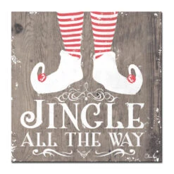 Brown And Red Christmas Jingle Wrapped Square Wall Art Decor 12" X 12"