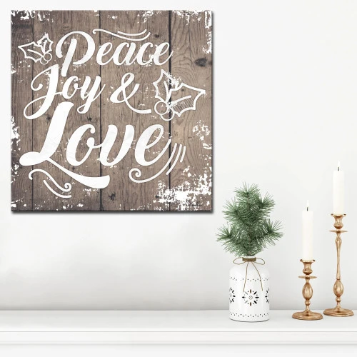 Brown And White Christmas Peace Joy Love Wrapped Square Wall Art Decor 20" X 20" 4 Brown And White Christmas Peace Joy Love Wrapped Square Wall Art Decor 20" X 20" - Image 2