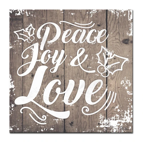 Brown And White Christmas Peace Joy Love Wrapped Square Wall Art Decor 20" X 20" 3 Brown And White Christmas Peace Joy Love Wrapped Square Wall Art Decor 20" X 20"