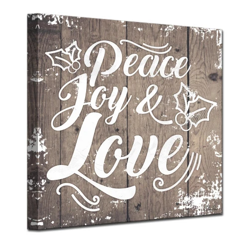 Brown And White Christmas Peace Joy Love Wrapped Square Wall Art Decor 20" X 20" 5 Brown And White Christmas Peace Joy Love Wrapped Square Wall Art Decor 20" X 20" - Image 3