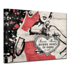 Beige And Red Christmas Santa Baby Lady Wrapped Rectangular Wall Art Decor 16" X 20" -Ornaments Store drhan vmtq154 gwc1620 3 52134.1588393445