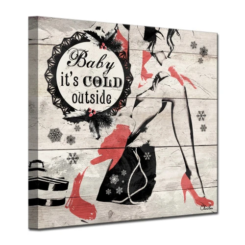 Beige And Red Christmas Cold Out Wrapped Square Wall Art Decor 12" X 12" 5 Beige And Red Christmas Cold Out Wrapped Square Wall Art Decor 12" X 12" - Image 3