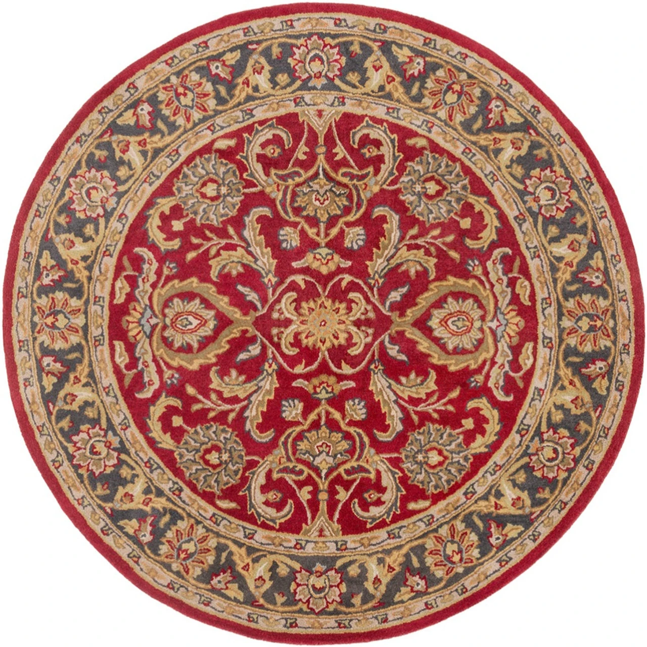 3'6" Teal And Gray Floral Persian Design Round Hand Tufted Wool Area Rug 3 3'6" Teal And Gray Floral Persian Design Round Hand Tufted Wool Area Rug