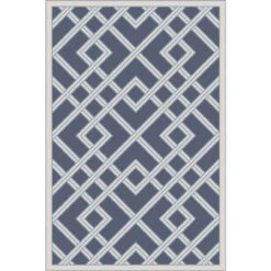 2' X 3' Diverting Lanes Sky Blue And Egg Shell White Area Throw Rug
