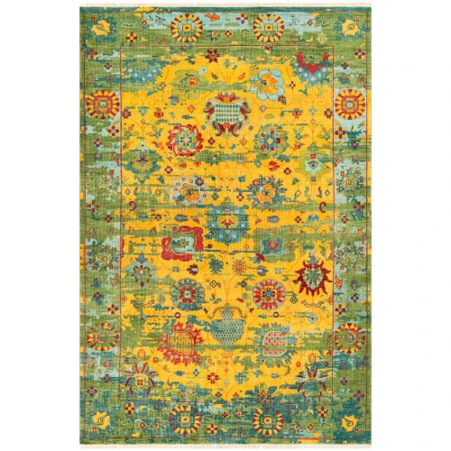 9' X 13' Floral Design Yellow And Green Rectangular Area Throw Rug 3 9' X 13' Floral Design Yellow And Green Rectangular Area Throw Rug