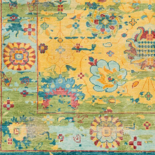 9' X 13' Floral Design Yellow And Green Rectangular Area Throw Rug 5 9' X 13' Floral Design Yellow And Green Rectangular Area Throw Rug - Image 3