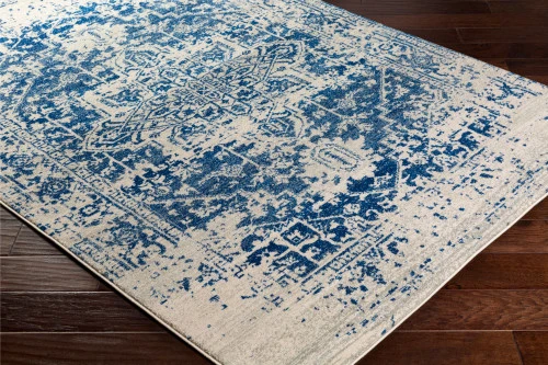 2' X 3' Traditional Style Navy Blue And Beige Rectangular Area Throw Rug 5 2' X 3' Traditional Style Navy Blue And Beige Rectangular Area Throw Rug - Image 3