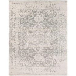 7.8' X 10.25' Distressed Finish Beige And Gray Rectangular Area Throw Rug