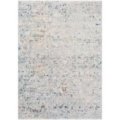 9' X 13' Distressed Finish Gray And Blue Rectangular Area Throw Rug
