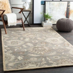 2’ X 3’ Floral Pattern Gray And Cream Rectangular Wool Area Rug -Ornaments Store dsurcae1195 23 3 44349.1588390878