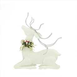 11.25" Snowy White Glitter Embellished Seated Reindeer Christmas Tabletop Decor