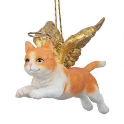 4" Flying Orange Cat Hand Painted Holiday Ornament