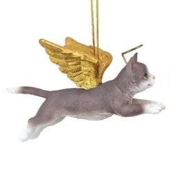 4" Flying Gray Cat Hand Painted Holiday Ornament -Ornaments Store dtosc20jh170740 3 26062.1588362772