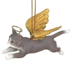 4" Flying Gray Cat Hand Painted Holiday Ornament -Ornaments Store dtosc20jh170740 5 81367.1588362773