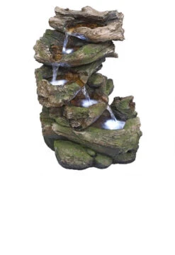 17.5" Illuminated Cascading Four-Tiered Falls Outdoor Garden Fountain