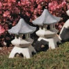 Set Of 2 White And Gray Medium Pagoda Lanterns Sculptures 10.5"