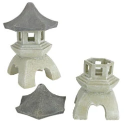 Set Of 2 White And Gray Medium Pagoda Lanterns Sculptures 10.5" -Ornaments Store dtosc ng729869 3 99075.1587644724