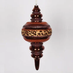 13" Coffee Brown Cheetah Stripes Commercial Size Shatterproof Christmas Finial Ornament