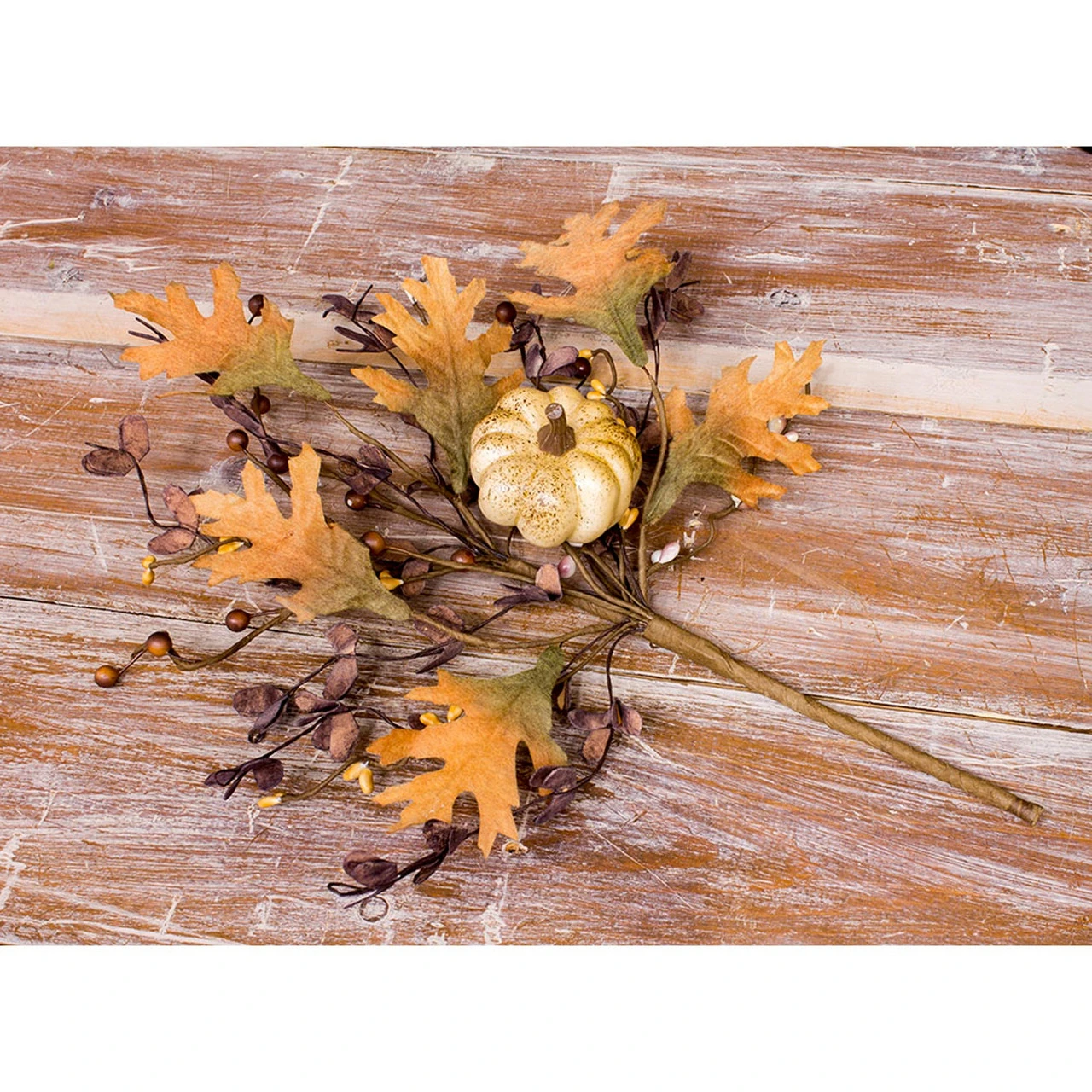 Set Of 4 Green, Brown And Orange Pumpkin Oak Pick, 15" - 34135567 3 Set Of 4 Green, Brown And Orange Pumpkin Oak Pick, 15" - 34135567