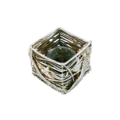 3.5" Square Burlap Grapevine T-Light Candle Holder