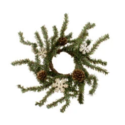 Set Of 4 White Pine Snowflake Small Candle Ring