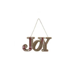12" Large Red And White Check "JOY" Christmas Door Hanger
