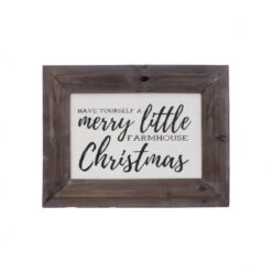 16" White And Brown Merry Little Christmas Wood Canvas Wall Decoration