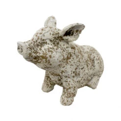 11" White Rustic Lovely Resin Pig