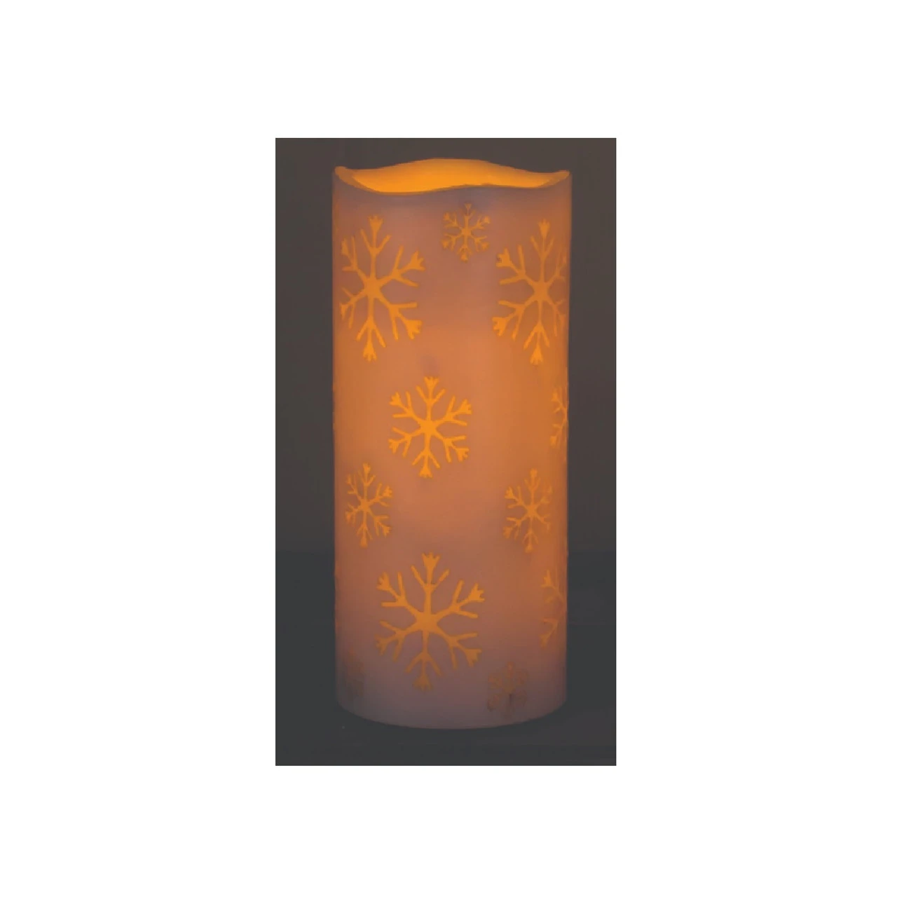 6.75" White Snowflake Battery Operated Print LED Christmas Pillar Candle With Timer 3 6.75" White Snowflake Battery Operated Print LED Christmas Pillar Candle With Timer