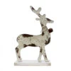 13" Antique White Wooden Reindeer With Bell Decor