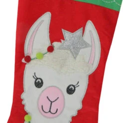 20" Red And Green Christmas Stocking With Festive Llama With Pom Garland Applique 7 20" Red And Green Christmas Stocking With Festive Llama With Pom Garland Applique -Ornaments Store dyno1209123 1 02346.1665580045