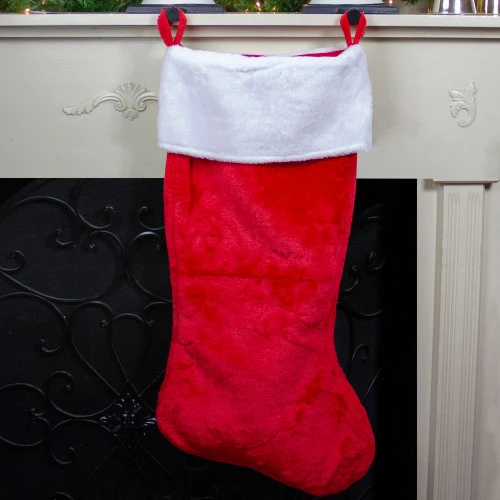 35" Red And White Fold Over Cuff Plush Giant Christmas Stocking 4 35" Red And White Fold Over Cuff Plush Giant Christmas Stocking - Image 2