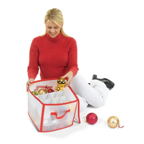 12" Red And Clear Zip Up Christmas Ornaments Storage Bag 5 12" Red And Clear Zip Up Christmas Ornaments Storage Bag - Image 3