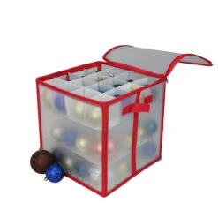 12" Red And Clear Zip Up Christmas Ornaments Storage Bag