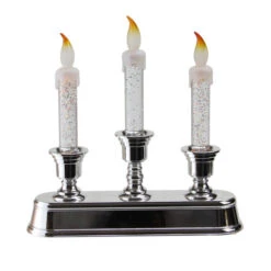 Northlight 9" LED Lighted 3-Tier Silver Glitter Candelabra Christmas Decor
