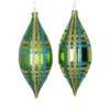 4ct Green And Blue Plaid Shatterproof Glitter Finial Drop Christmas Ornaments 7"