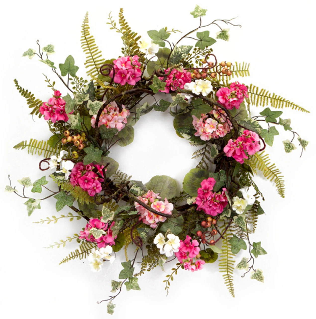 Mixed Foliage Artificial Floral Wreath, Pink 24-Inch 3 Mixed Foliage Artificial Floral Wreath, Pink 24-Inch