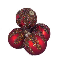 4ct Red Shatterproof Glitter Sequin Beaded Christmas Ball Ornaments 3.25" (80mm)